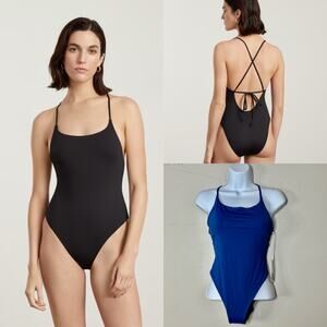 Everlane The String Renew Nylon One Piece Swimsuit Blue Women Small NWT